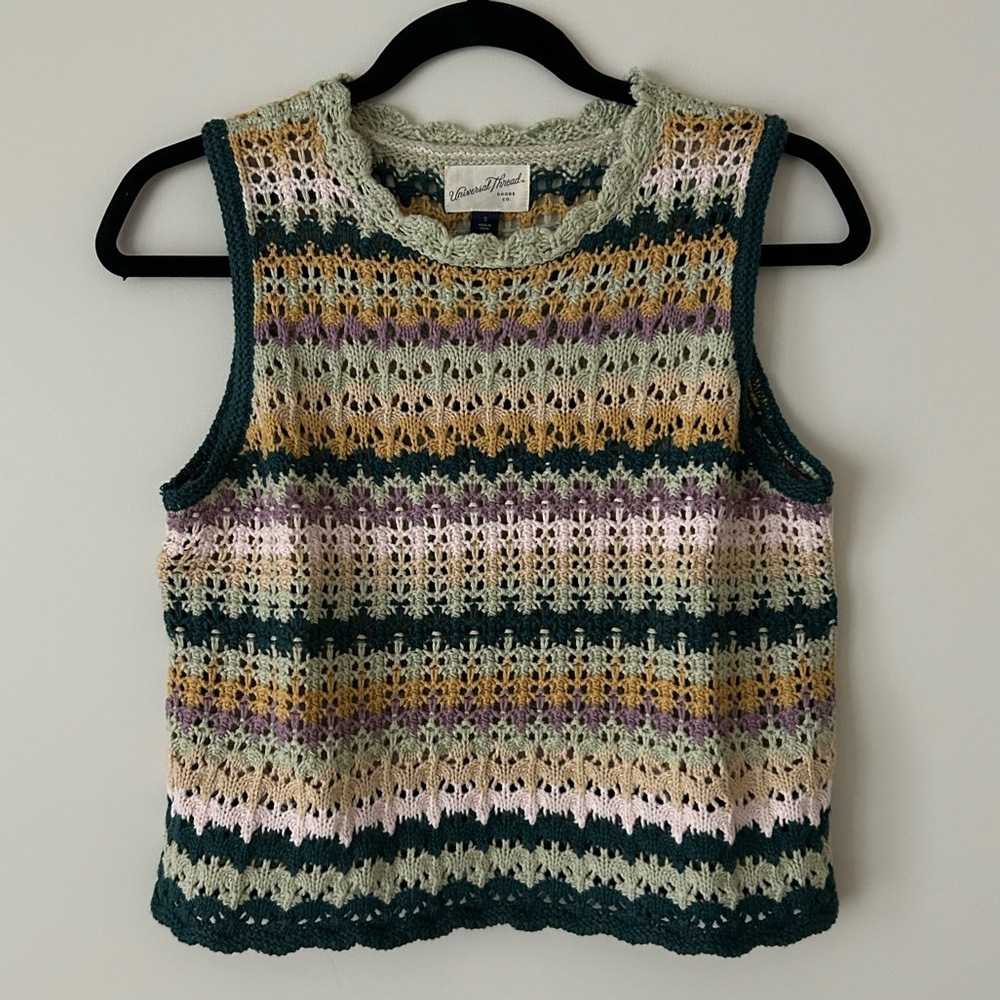Universal Thread Striped Crochet Sweater Vest/Knit Tank